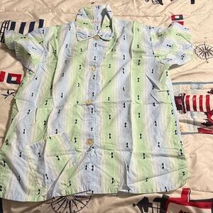 Women's Light Green and Blue Striped Blouse